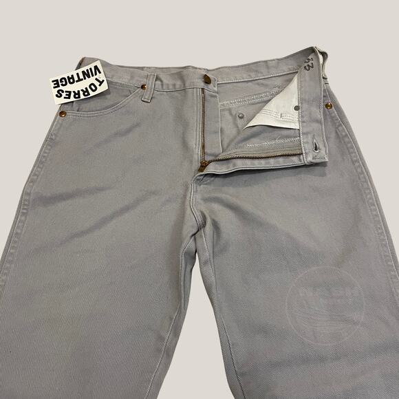 Wrangler 33x30 USA Gray Twill Jeans | Vintage Cowboy Cut Straight Leg Y2K Rare - Picture 9 of 10